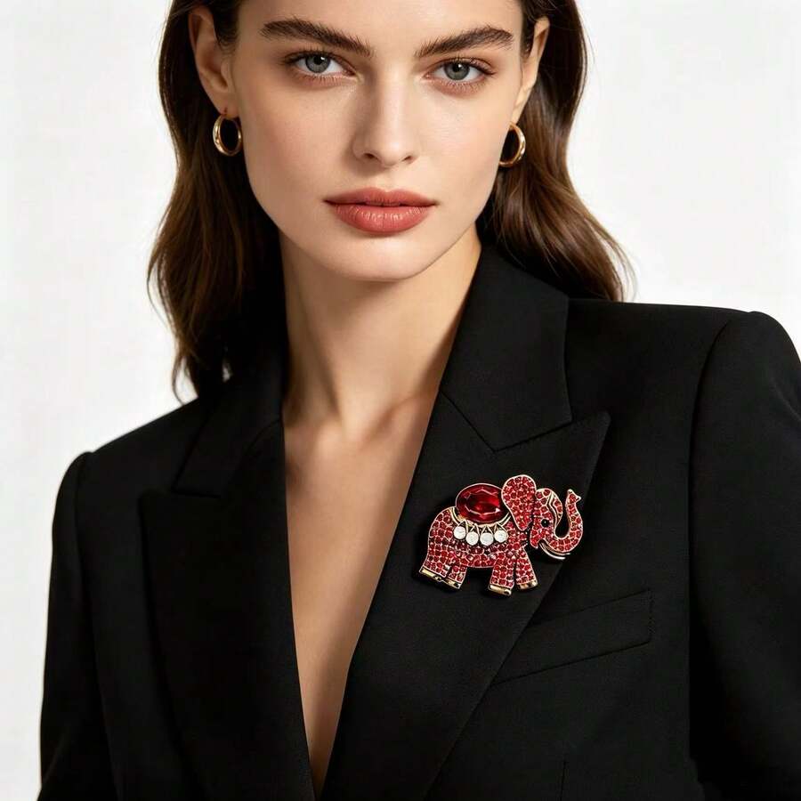 Vintage Rhinestone Elephant Brooch, Elegant Suit Brooch For Women - Elephant - View 1