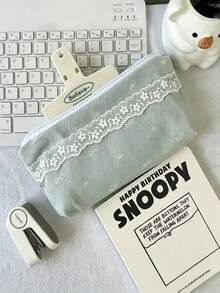 Customized Lace Pencil Case, Personalized Name Floral Stationery Storage Bag, Makeup Bag. Essential Student Stationery, Perfect For Back To School, Teacher's Day Gift, Customized Name. 1pc - Multicolor - View 3