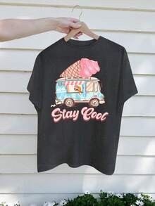Camiseta de Manga Corta Casual y Cómoda para el Verano: Camión de Helados Azul para Mantenerse Fresco - Gris Oscuro - Ver 1