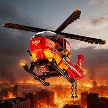 420 piezas Bloques de construcción de helicóptero de rescate de bomberos Modelo de avión para ensamblar Adorno de escritorio Decoración de sala de estar Regalo de cumpleaños - Rojo - Ver 1