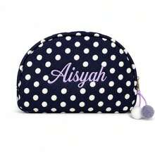 (Embroidered Custom) 1PC New Striped Shell Toiletry Bag, Fresh Macaron Color Palette, With Zipper And Personalized Custom Makeup Bag, Portable Toiletry Storage Bag For Travel, Random Color Pom Pom Design, Cute Gift For Family, Friends, Birthday, Holiday Essential - Multicolor - View 6