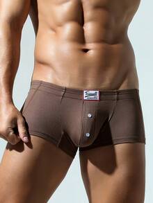 Calzoncillos elásticos de color liso para hombre, de una pieza, con botón decorativo y elasticidad en cuatro direcciones - Albaricoque - Ver 2