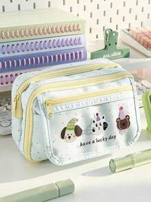 1pc INS Style Cartoon Multi-Layer Large Capacity Pencil Case, Cute Student Stationery Bag, High-Quality Polka Dot Pen Holder, Back To School, First Day Of School - View 2