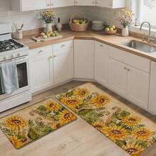 1pc, Home Decor, Sunflower Pattern Print, Linen Kitchen Rug, Kitchen Mat, Floor Mat, Bathroom Mat, Door Mat, 3D Print Rectangular, Suitable For Living Room, Bedroom, Hallway, Bathroom, Laundry Room - Polyester Carpet, Suitable For Indoor And Outdoor Home Decor - Multicolor - View 3