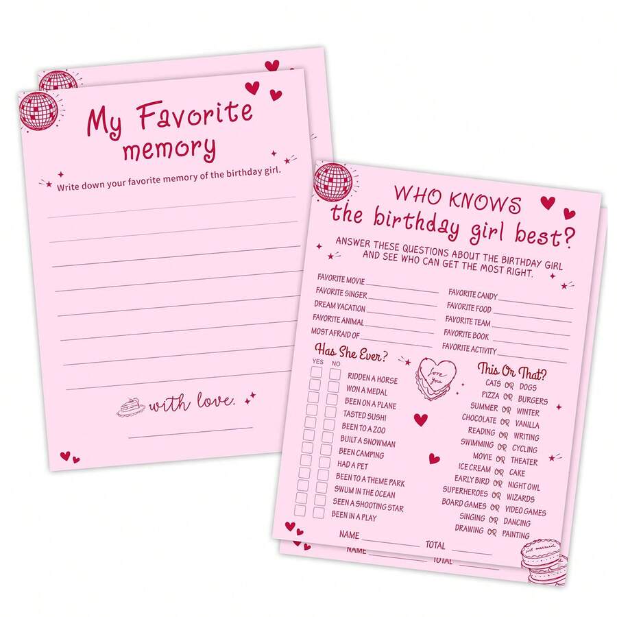 20/40pcs My Favorite Memories Birthday Cards, Memory Challenge Q&A Game, Suitable For Decoration, Party Gifts, Birthday, Party Activity Cards, Perfect For Social Gatherings And Nostalgic Themes - A - View 1