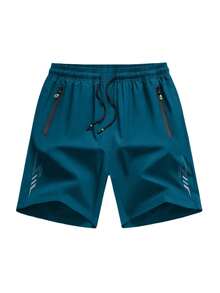 Men's Quick-Dry Workout Shorts,Stretch And Breathable Training Shorts With Zippered Pockets And Reflective Strips,Suitable For Workout And Training - Lake Blue - View 2