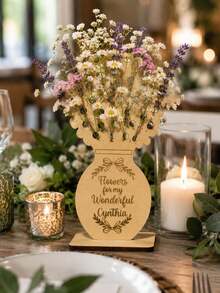 Personalized Custom Text Wooden Flower Holder With Stand, Rustic Vase Display Rack, Reusable Home Garden Decor, Ideal Mother's Day Birthday Gift For Grandma Kid Friend, Wildflower Picking Activity Craft Ornament - Multicolor - View 9