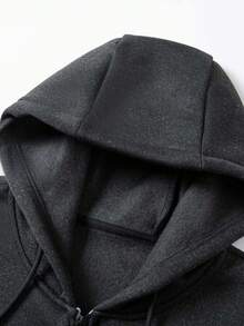 Casual Full-Zip Sweatshirt Coat With Soft Interior,Classic Hooded Silhouette For Versatile Men's Autumn/Winter Zip-Up Sweatshirt, Sweatshirt Black - Black - View 6