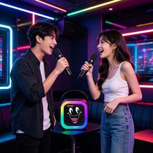 Omax K12 1-In-1/2-In-1 黑色笑臉便攜式卡拉OK喇叭，便攜式卡拉OK設備，藍牙手機連接，彩色氛圍燈，適合居家、戶外、派對卡拉OK，聖誕、節日、生日完美禮物，長效電池續航，喇叭電池 DC3.7V/800mAh，麥克風電池 DC3.7V/300mAh - 黑色1+2 - 查看 4