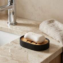 1pc Wooden Soap Dish With Drainage Function, Suitable For Shower, Bathroom, Sink, Kitchen And Countertop, Pebble White - Multicolor - View 2