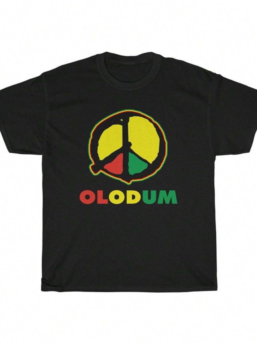 Festival Art Print Black Peace Theme Casual Tee,Cute Shirts,Summer Outfit For Women,Olodum Brazilian Music Festival Peace Tee - 黑色 - 查看 1