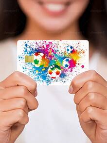 1pc Colorful Soccer Credit Card Sticker Privacy Protection Card Skin, Sports Ball Game Party Birthday Gift PVC Material Anti-Fingerprint Anti-Scratch Wear-Resistant Card Sleeve, Suitable For Men, Women, Couples, Small Chip Card, Bank Card, Credit Card, Transit Card, Student Campus Card Personalized DIY - Type a - View 3