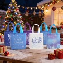CARRIECUR Winter Wonderland wiederverwendbare Vliesstoff-Tragetaschen, 6 Designs Schneeflocken-Muster Geschenktüten mit bunten Griffen für Weihnachtsparty, Wintergeburtstag, Babyparty, Feiertage & Partyzubehör - Übersicht 3