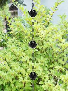 1pc Black Lotus Metal Rain Chain, Wind Chime Iron Art Decoration, For Rainwater Collection, Functional Decorative Hanging Chain, Iron Craft Decorative Ornament, Suitable For Outdoor Garden Yard Patio Decoration - Lotus - View 11