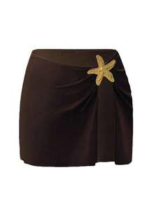 Swim Oasis Traje de baño de 2 piezas (body y falda) con decoración de pentágrama, atuendos casuales para vacaciones, Navidad y Año Nuevo - Albaricoque - Ver 5