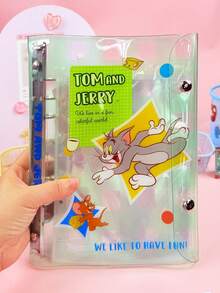 TOM AND JERRY. A5 (Button Style) Mouse Loose-Leaf Binder Minimalist Solid Color Loose-Leaf Binder Detachable Large Capacity Storage Notebook Ins Minimalist Loose-Leaf Binder Student Office Universal Highly Attractive Loose-Leaf Notebook Detachable Ring Binder - A5 - View 5
