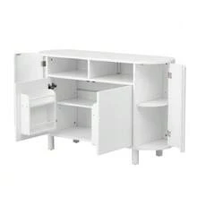 Modern Sideboard With Multifunctional Storage Space For The Entryway, Sideboard With Refrigerator-Style Doors And Adjustable Feet, Ideal For An Entryway, Hallway Or Living Room (White) - White - View 8