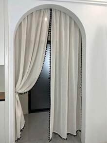1pc Heavyweight Linen Color Door Curtain, Translucent But Opaque, Suitable For Patio Entrance Hallway Privacy Protection, Multiple Sizes Available - Beige - View 5
