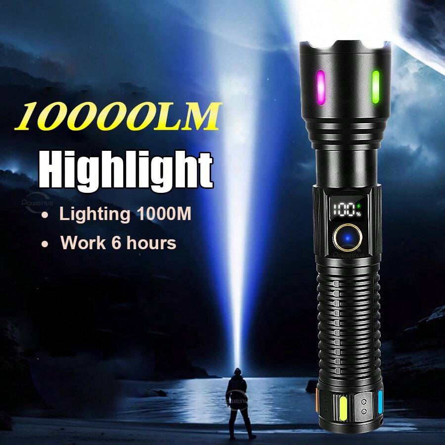 1入伸縮式變焦高亮度手電筒，5段調光，Type-C充電，支援輸入與輸出，防滑設計，適用於狩獵、攀岩、釣魚、露營、騎行