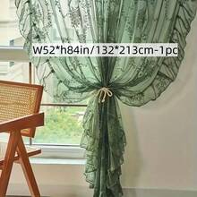 1pc French Luxury Vintage Princess Style Green Jacquard Lace Semi-Sheer Curtain, Rod Pocket Top, Living Room Bedroom Balcony Bay Window Apartment Home Decor Sheer Curtain - Green - View 11