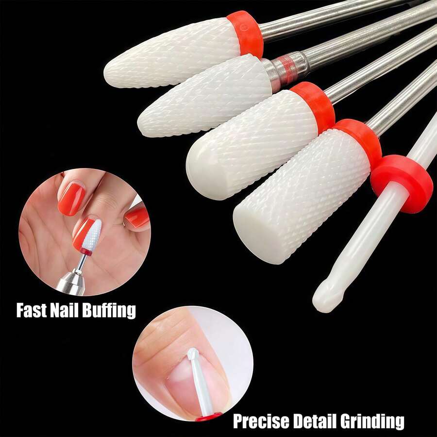 5Pcs Ceramic Nail Drill Bit Set, 3/32" Shank, Ideal For Buffing Nail Surfaces & Removing Nail - Multicolor - View 1