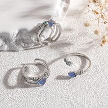 Bộ 3 nhẫn hở đính đá rhinestone hình trái tim và hoa, trang sức thời trang sang trọng nhẹ nhàng, đa dụng nhiều lớp, phù hợp cho nữ đeo hàng ngày - Nhiều màu - Xem 5