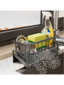 1 Piece Kitchen Storage Rack, Cloth Rack, Sink Drain Rack, Drain Basket Countertop, Multifunctional Sponge Rack, Storage Rack With Detachable Cloth Rack, Soap Dispenser Scrub Rack For Bathroom Storage - Multicolor - View 8
