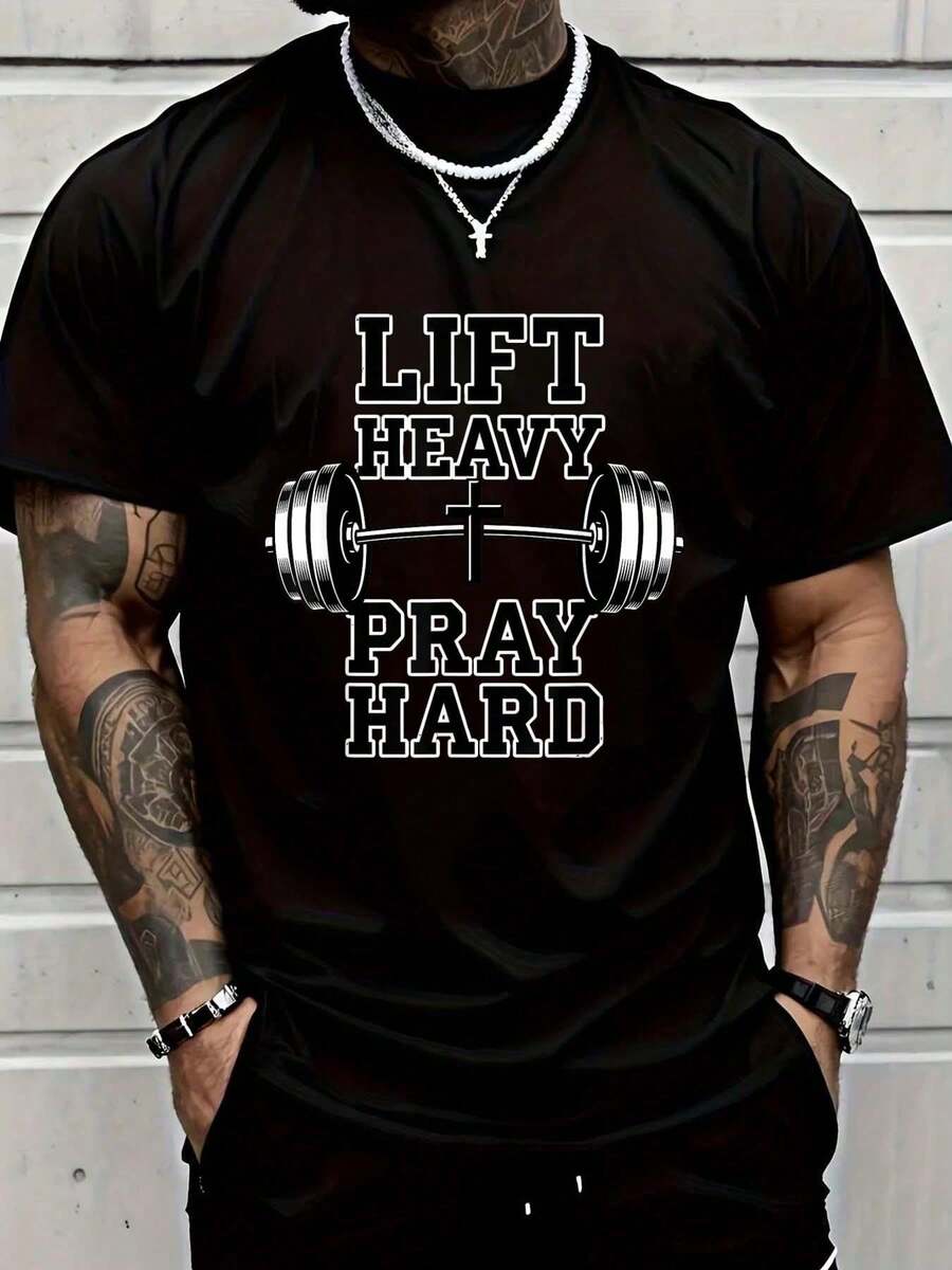 100% Cotton T-Shirt For Weightlifting, Gym, Christian Faith, For Men And Women, Fashion Print T-Shirt, Graphic T-Shirt For Men And Women - 紅白色 - 查看 1