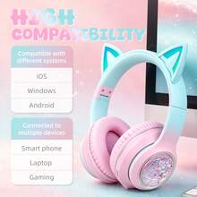 Gerripuer This Cute Wireless Bluetooth 6.0 Cat Ear Headphones With Charming "Quicksand" Glitter Design, 12-Hour Battery Life, Perfect For Gaming, Music, Learning And Watching Movies - View 9