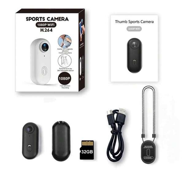 Cámara de acción 4K con grabación de audio y video - Incluye tarjeta de memoria de 32 GB, cámara corporal manos libres del tamaño de un pulgar - Cámara portátil, ideal para el trabajo, viajes, paseos con mascotas y vlogging (Negro)