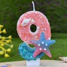 Bougie d'anniversaire numérique créative, décoration de gâteau de fête, bougie pour premier anniversaire, faite main DIY, étoile de mer océan - Étoiles de mer roses et bleues - Voir 11