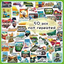 50pcs Landscape Travel Illustration USA State Map Creative Cartoon Decorative Bicycle Envelope Stickers - Map Of the United States - 2044 - View 11