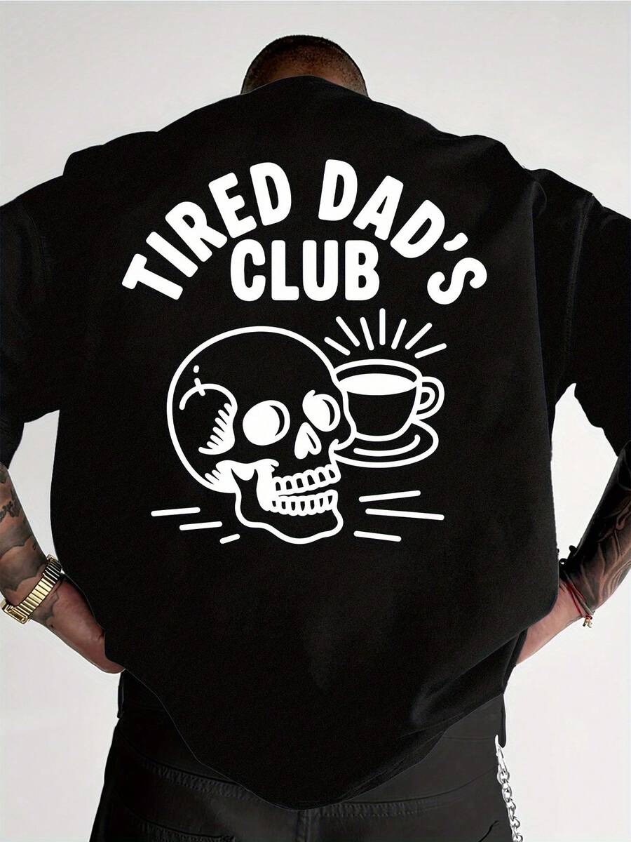 Camiseta de cuello redondo con estampado de moda, patrón creativo y divertido, de algodón puro, de manga corta de verano, estilo casual diario - Negro - Ver 1
