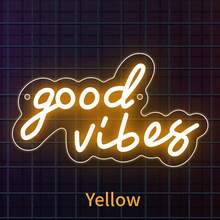 1個 Good Vibes LED 霓虹燈 綠色霓虹燈 剪影壁燈 遊戲室裝飾 家居裝飾 生日禮物 壁飾 壁燈 卡通夜燈 壁畫 男友生日禮物 聖誕 5V USB 供電 附內線開關 - 黃色 - 查看 3
