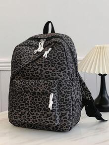 1pc Large Capacity Nylon Student Backpack, Minimalist Leopard Print College Girls Backpack, Girls Nylon Backpack, Girls Travel Backpack - Multicolor - View 8