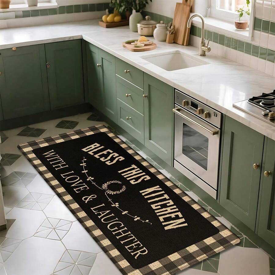 1 pieza, Decoración del hogar, Estampado de patrón cálido, Alfombra de cocina de lino, Alfombra de cocina, Alfombra de piso, Alfombra de baño, Felpudo, Impreso 3D rectangular, Adecuado para sala de estar, dormitorio, pasillo, baño, lavandería - Alfombra de poliéster, Adecuado para decoración del hogar interior y exterior - Multicolor - Ver 1