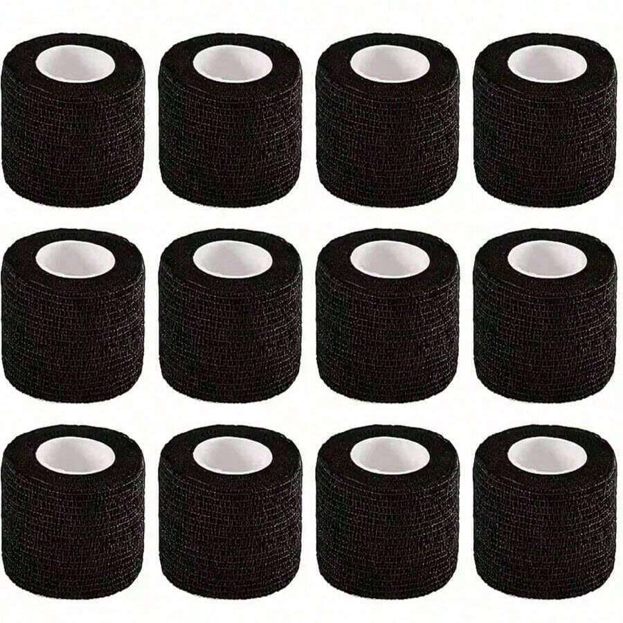 1 Set 4 Rolls Black Elastic Self-Adhesive Bandage, Flexible Breathable Non-Woven Adhesive Bandage - Black - View 1
