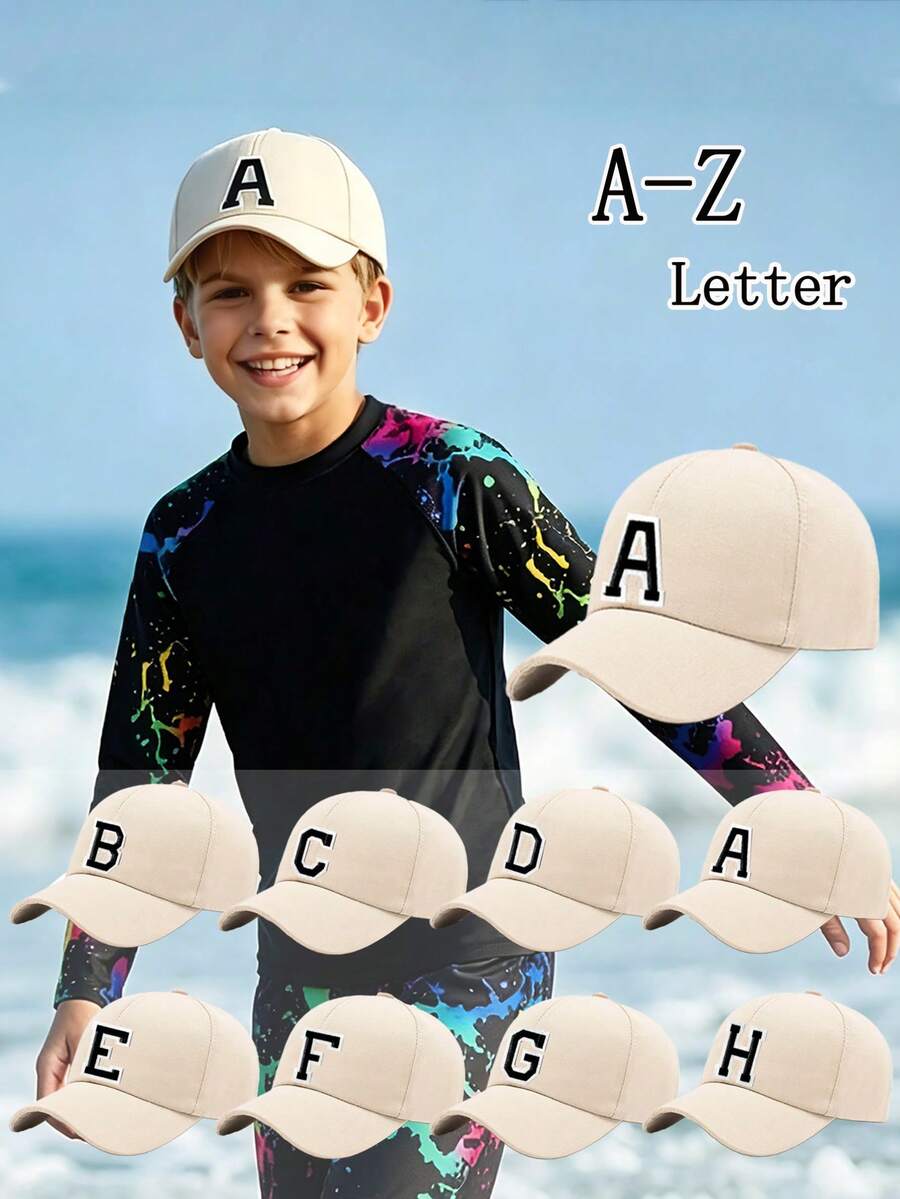 1pc Children 26 Letters Pattern Baseball Cap, Toddler Boys Girls Sun-Shading Hat, Suitable For Outdoor, Everyday Wear, UV Ion - Beige - View 1