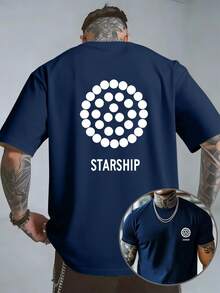 Camiseta de manga corta de doble cara para hombre, con estampado de cadena de estrellas STARSHIP, estilo ciencia ficción aeroespacial, top moderno. - Negro - Ver 10