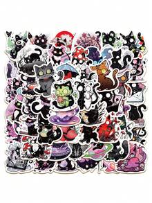 50pcs Horror Soul Cat Creative Waterproof Stickers, Suitable For Laptop, Water Bottle, Skateboard, Guitar, Refrigerator, Desktop, Wall, Helmet, Scrapbook, Phone Case Decoration, Holiday Gift, Birthday Party Gift School Supplies - 50pcs - View 8
