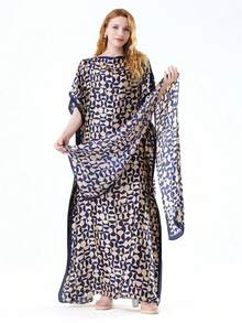 1pc Women's Silk-Like Floral Print Robe Shawl With Small Scarf Set, Decorative Outerwear For Beach, Sun Protection, Windproof, Daily Wear - Multicolor - View 2