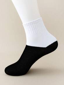 10 Pairs Classic Sports Style Student Socks, Suitable For 1-16 Years Old Boys And Girls, All Seasons Spring, Summer, Autumn, Winter, Round Neck Design, Easy To Clean, Black And White Color - Black and White - View 5