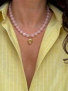 1pc Fashion Vibrant Elegant Graceful Luxurious Style Pink Faux Shell Beaded Necklace For Women, Vacation Party Date Travel Beach Daily Wear New Versatile Combination - Pink - View 1