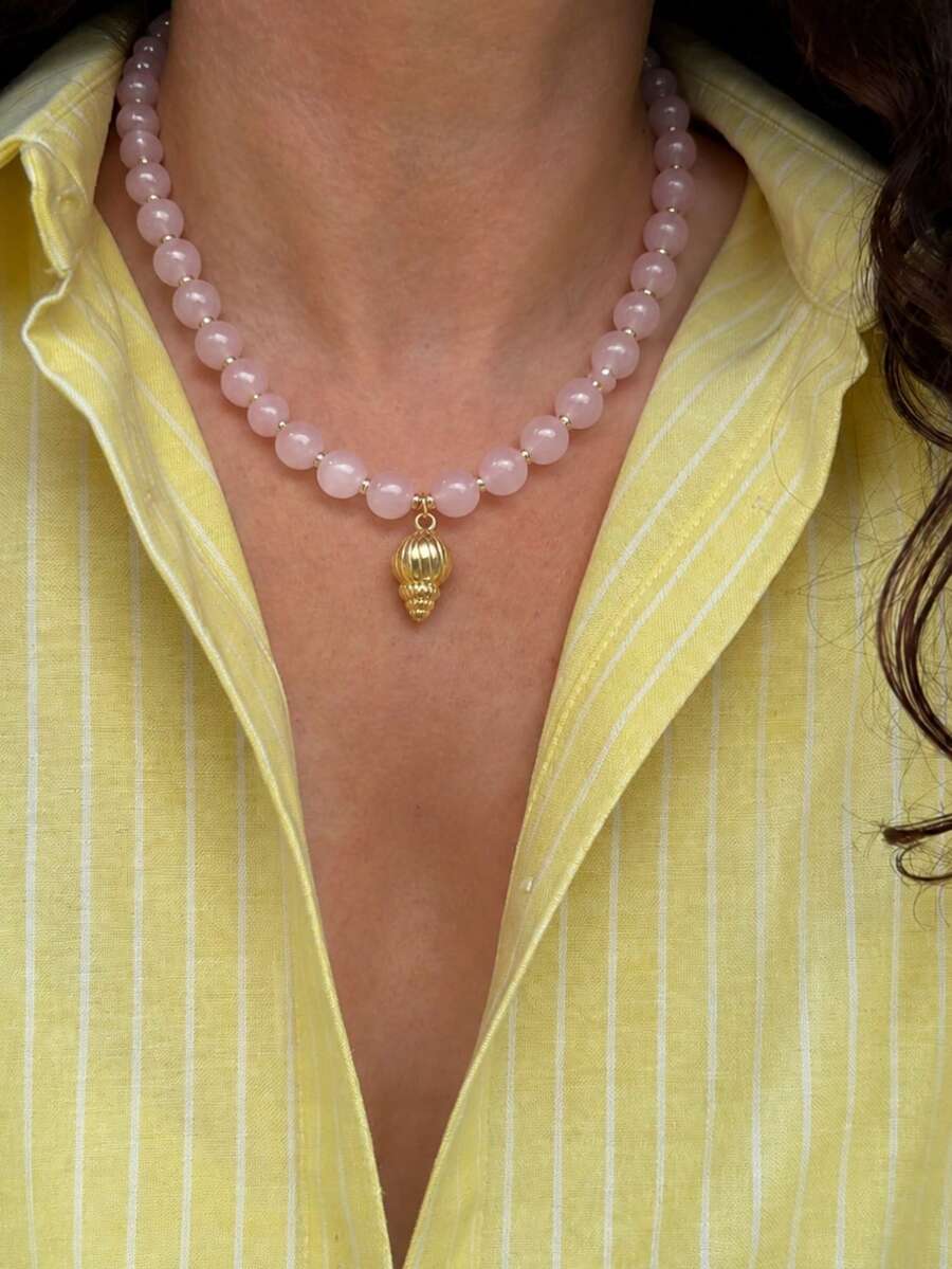 1pc Fashion Vibrant Elegant Graceful Luxurious Style Pink Faux Shell Beaded Necklace For Women, Vacation Party Date Travel Beach Daily Wear New Versatile Combination - Pink - View 1