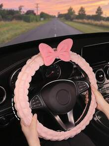 1PC Cute Car Steering Wheel Cover Puff Bowknot Women's All Season Universal Anti-Slip Sweat-Absorbing Handle Cover - Multicolor - View 2