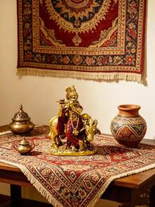 1pc Handmade Golden Radha Statue, Resin Sacred Couple Sculpture, Home Temple Decor, Diwali Wedding Gift - Multicolor - View 7