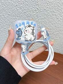 3pcs Set Wavy Pattern Charger Cable Protector UV Painted Cute Puppy Fan Letter Pattern Compatible With UK Standard Apple Fast Charger 20W UK Standard Charger Prevent Cable Damage - Multicolor - View 7