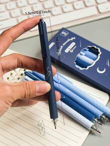5pcs Moon And Star Pattern Retractable Gel Pens, Minimalist Multifunctional Gel Ballpoint Pen Set, Suitable For Drawing, Writing, Back To School Season - Multicolor - View 5