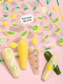 1 Pieza Pegatinas de Uñas 5D en Relieve,Diseño de Limón Primavera Verano Calcomanías de Uñas,Ideal para Mujeres para Hacer DIY en Casa - Amarillo - Ver 2