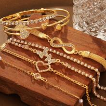 Juego de 8 pulseras de cadena de metal multicapa estilo bohemio minimalista simple para mujer - Plateado - Ver 3